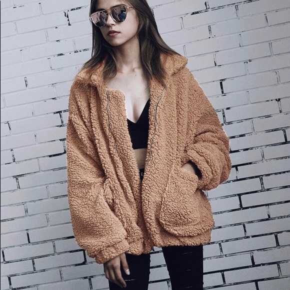 Women’s long sleeve shaggy oversized jacket - Picture 2 of 6